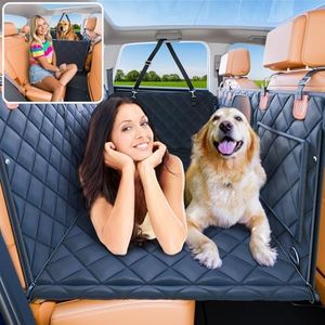 ITNAST Convertible Back Seat Extender for Dogs, Foldable 400lbs Hard Bottom Dog Car Seat Cover for Back Seat, Waterproof Dog Hammock Bed Backseat Cover for Dogs in Car SUV Truck Pet Seat Cover Black M