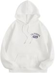 SweatyRocks Women's Oversized Letter Graphic Hoodies Drawstring Drop Shoulder Casual Thermal Hooded Sweatshirt with Pocket White Medium