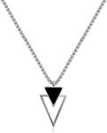 Silver Mens Necklace Black Pendant Necklace for Men Long Stainless Steel Triangle Necklace for Gift