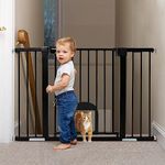 Babelio 29-48" Extra Wide Baby Gate with Adjustable Cat Door, Easy Install Pressure/Hardware Mounted Dog Gates for The House, Auto Close Pet Gate for Stairs, Black