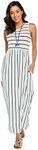 Hount Women's Summer Sleeveless Striped Flowy Casual Long Maxi Dress with Pockets, White, Small