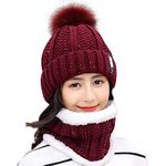 HIDARLING Women Winter Hat Pom Pom Ski Bobble Cap Knitted Beanie Hat with Fleece Liner (Red Wine)