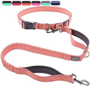 VIVAGLORY Hands Free Dog Leash, Waist Leash for Medium & Large Dogs, Reflective Adjustable Shock-Absorbing Bungee Running Leash with Dual Padded Handle for Walking, Jogging, Hiking, Hiking, Pink-Grey