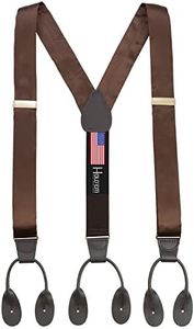 HOLD'EM 100% Silk Suspenders Men Y-Back Fancy Solid Button End-Brown XL