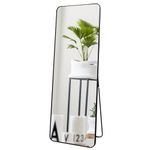 OWLKELA 140x50cm Full Length Mirror, Free Standing or Hanging Mirror, Black Frame Floor Mirror, Dressing Mirror for Living Room and Bedroom