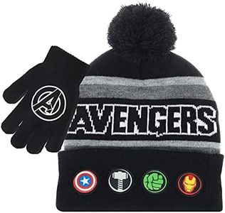 Marvel Avengers Kids Winter Hats and Snow Gloves Set for Boys and Toddlers with Cute Mittens and Soft Beanie, Fluffy Pom Pom