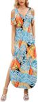 Gracyoga Maxi Dress for Women Casual Summer V Neck Cold Shoulder Short Sleeve Split Long Beach Dresses with Pockets, Leaves08, Medium