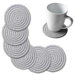 Gracelife 6pcs Cup Mat Pure Cotton Thread Weave Round Drink Hot Pads Mats Set Absorbent Scald-Proof Drink Coasters (Light Gray)