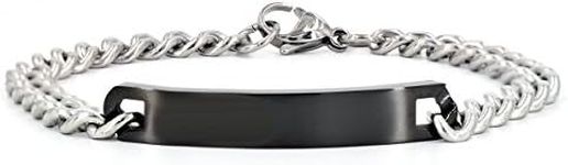 NEHZUS Couple Bracelet with Engrave - Personalized Stainless Steel Bracelet - Custom Engraving for Men and Women - Relationship Matching Couple Jewelry Gift For Her and Him (black with engrave)