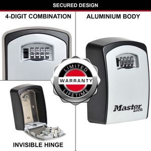 MASTER LOCK XL Key Safe Wall Mounted – Outdoor, Black & Silver, 106x146x53mm