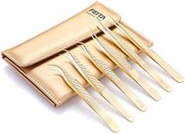 FEITA Eyelash Extension Tweezer Set Gold Lash Applicator Tool - Precision Lashes Diamond Grip Tweezers for 2D-6D Volume & Individual Eyelashes Extensions Supplies (6Pcs)