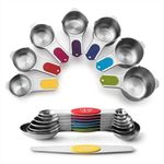 Spring Chef Magnetic Measuring Cups & Spoons Set, Heavy Duty Stainless Steel, Fits in Most Kitchen Spice Jars for Baking & Cooking, BPA Free, Set of 15 with Leveler, Multicolor