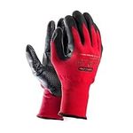 Oregon Red Work Gloves, Stretch Nylon Coated Nitrile Gloves, Indoor & Outdoor PPE Gloves for Men & Women, Heavy Duty Gardening Gloves & DIY Hand Protection - Size Medium