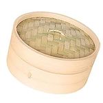 Bothyi Bamboo Steamer Basket Asian Food Steamer Chinese Steamer for Cooking Sum, Dumplings, Vegetables, Brown, Brown+Brown, 15cm