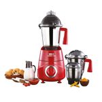 USHA Thunderbolt Pro 1000W with 3 Jars, 100% Copper Ball-Bearing Motor, Handsfree operation, 3 Jars, 3-Speed Setting with Inching option, 5 Years Warranty on Motor (Red)