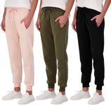 Real Essentials Womens Fleece Jogger Sweatpants with Pocket Sweat Pants Warm Soft Winter Running Bottoms French Terry Sports Lounge Active Ladies Clothing Clothes Fashion, Set 5, L, Pack of 3