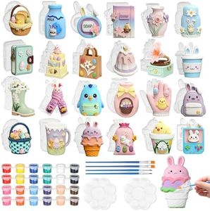 Texilo 24pcs Ceramic Painting Kit DIY Ornaments Ready to Paint Your Own Easter Bunny Egg Figurines, Unpainted Crafts Arts Set Gifts with Brush Palette Paint for Adults Spring Party Decor