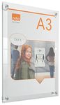 Nobo A3 Acrylic Wall Mounted Repositionable Poster Frame, Frameless, Portrait/Landscape, Suction Cup Pad Mounting, Premium Plus, Clear, 1915599