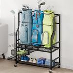 DWVO 3 Golf Bag Organizer with Drawer, Golf Equipment Storage Rack w/Casters, Golf Storage Organizer for Golf Bags, Clubs, Balls and Other Equipment Accessories