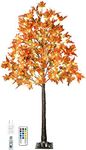 6FT 130 LED Lighted Maple Tree - Thanksgiving Decor Artificial Fall Tree with 13 Branches, 13 Acorns 260 Leaves, Remote 8 Flashing Modes, Timing, DC 5V Safe for Outdoor Wedding Party Autumn Decor