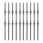 TOUCAN Staircase Iron Balusters (Box of 10) Stair Parts 1/2" Square Metal Balusters - Hollow Double Basket Single Twist Staircase Spindles (Real Satin Black), TFHB06