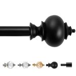 Deconovo Black Curtain Rods for Windows 48 to 84 Inches, Adjustable Decorative Single Window Curtain Rod Set, Curtain Rods 3/4 Inch Diameter Steel Tube with Black Finish