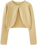 UMELOK Girls' Gold Cardigan Crew-Neck Long Sleeve Bolero Sparkle Shawl Sweaters Shrug Sparkly Gold, 5-6Y