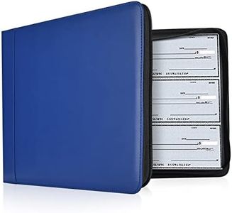 Business Check 7 Ring Checkbook Binder, PU Leather Portfolio, Built in Storage Organizer [Blue]