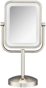 Conair Lighted Makeup Mirror, LED Vanity Mirror, 1X/8X Magnifying Mirror, Battery Operated in Brushed Nickel