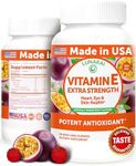 Lunakai USA Made Vitamin E Gummies 400IU with Vitamin C - Delicious, Vegan, Non-GMO Supplement for Daily Skin & Eye Support, d-Alpha Tocopherol, 60ct