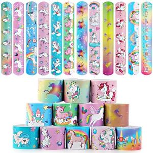 UKOFEW Pulseras de Bofetadas, Slap Pulseras de Juguete para Niños, Pulseras de Juguete Slap Pulsera, Bandas de Bofetadas, Regalo de Fiesta de Cumpleaños para Niños y Niñas (Unicornio-24 unidades)