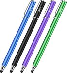 Bargains Depot Capacitive Stylus/Styli 2-in-1 Universal Touch Screen Pen for All Touch Screen Tablets/Cell Phones with 20 Extra Replaceable Soft Rubber Tips (4 Pieces, Black/Blue/Purple/Green)