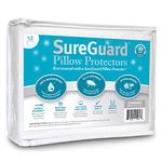 Set of 2 Standard Size SureGuard Pillow Protectors - 100% Waterproof - Hypoallergenic - Breathable Soft Cotton Terry Encasement - Zippered Cover Blocks Bed Bugs, Dust Mites, Allergens, Mildew & Mold - Superior Quality - 30 Day Return Guarantee - 10 Year Warranty