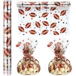 Gueevin Football Cellophane Wrapping Paper Roll 100 ft x 16 Inch Sport Wrapping Paper Large Football Gift Wrap Roll for Boys Birthday Football Game Day Tailgate Party Supplies