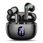 ZZU Wireless Earbuds, 5.3 Bluetooth Earphones with 4 ENC Noise Canceling Mic, Ear Buds with HiFi Stereo Deep Bass, 40H Playtime LED Display Fast Charge Wireless Earphones, IP7 Waterproof - Dark Black