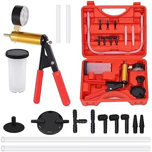 Tanstic 16Pcs Hand Held Vacuum Pump Brake Bleeder Kit, Brake Bleeder Kit Hand Held Vacuum Pump Test Set, Brake System Bleeding Tools with Gauge, Adapters, Storage Case for Motorcycle Car Truck Bike