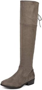 DREAM PAIRS Women's Lei Khaki Over The Knee High Low Block Heel Riding Boots Size 7.5 B(M) US