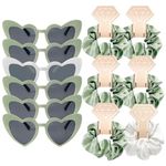 SINGOMON 12PCS Bridesmaid Proposal Gifts Bride Maid of Honor Gifts 6 Hair Scrunchies 6 Heart Sunglasses(Green)