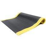 Bertech Anti Fatigue Vinyl Foam Floor Mat, 3' Wide x 6' Long x 3/8" Thick, Textured Pattern, Black w/Yellow Border (Made in USA)