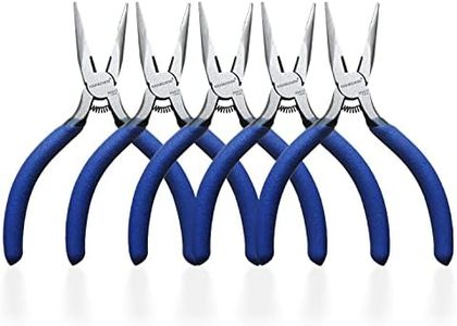 Mini Needle Nose Pliers 5"-5 Pack KAIHAOWIN Small Long Nose Pliers with Wire Cutters, Spring Loaded Thin Needle Nose Pliers, Precision Pliers Set for Crafts/Jewelry Making/Tiny Project