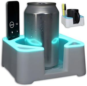 MugBrick Glowing Portable Silicone Cup Holder for Bed, Couch, Nightstand. Dishwasher Safe, Non-Spill Drink Holder for Bedside Table, Ottoman. White + Blue Glow