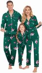 Ekouaer Christmas Family Matching Pajamas Long Sleeve Button Down Pj Set Festival Party Sleepwear,Dark Green Cute Pattern,Kids,6-7Y