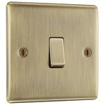 BG Electrical Single Wall Light Switch, 2 Way, Raised and Slim Profile, Round Edges, Nexus Metal, Antique Brass, 20A, 16AX, NAB12