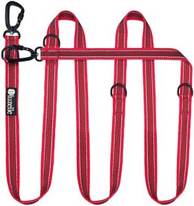 BLUZELLE Starke Hundeleine 3m für Große Hunde bis 100kg, Extra Robuste 360° Aluminium Karabiner-Haken, Gummierte Doppelleine für 2 Hunde, Verstellbare Freihand-Leine zum Umhängen, Farbe:Rot