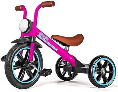 KRIDDO Kids Tricycle, 12 Inch Puncture Free Rubber Wheel w Front Light, Adjustable Seat Height, Gift for 2-5 Year Olds, Pink