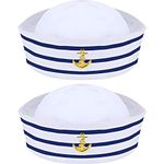 2 Packs Sailor Hat Captain's Hat Blue with White Sailor Hat for Costume Accessory