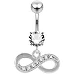 AZARIO London Clear CZ Stone Infinity Sign Dangling 925 Sterling Silver Belly Bar Piercing