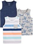 Simple Joys by Carter's Baby Boys' 3-Pack Muscle Tank Tops, Grey Shark/Navy Space Dye/White Stripe, 18 Months
