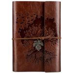 OMEYA PU Leather Journal Notebook, Blank Pages Refillable Vintage Sketchbook Travel Notebook Diary Gift for Girls Boys Women Men 23.3 × 16 cm-Brown