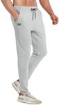 BROKIG Mens Hidzip Gym Joggers Pants,Lightweight Track Pants Workout Athletic Sweatpants Men with Zipper Pockets Jogging Sport(Light Grey,Large)